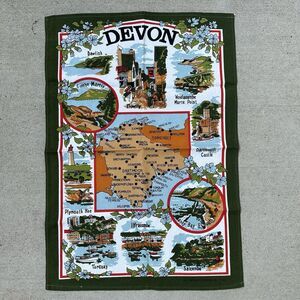 Devon England Tea Towel 20 x 30" Map Landmarks Combe Martin Dartmouth Castle